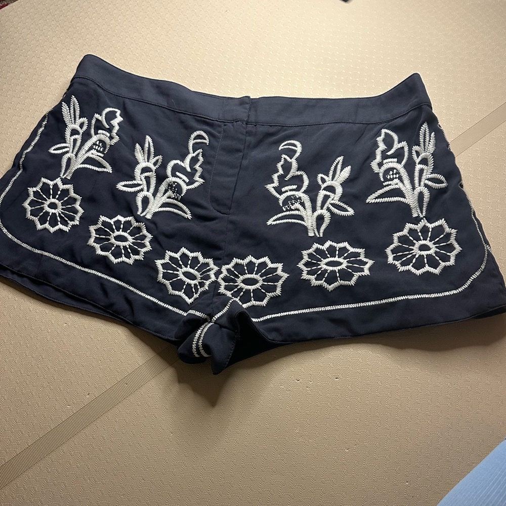 Kristin Miles High Waist Blue and White Embroidered Shorts